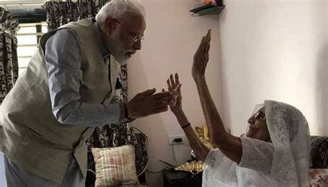 Pm Modi Meets His Mother To Take Her Blessings Before Casting Vote In