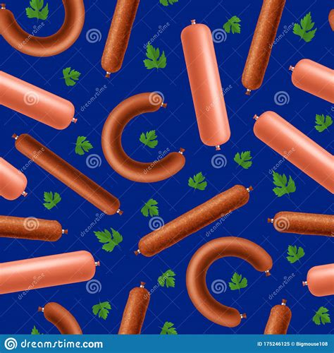 Realistic 3d Detailed Different Type Sausages Seamless Pattern