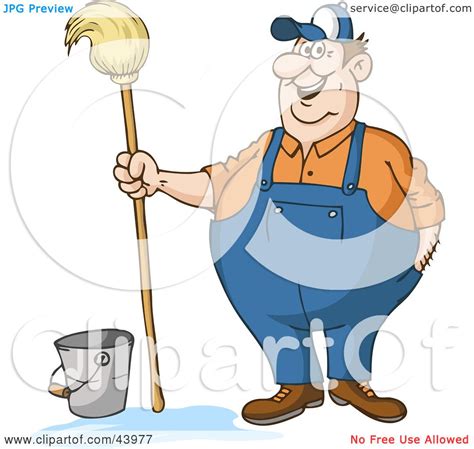 Clipart Illustration Of A Friendly Male Custodian Standing By A Bucket