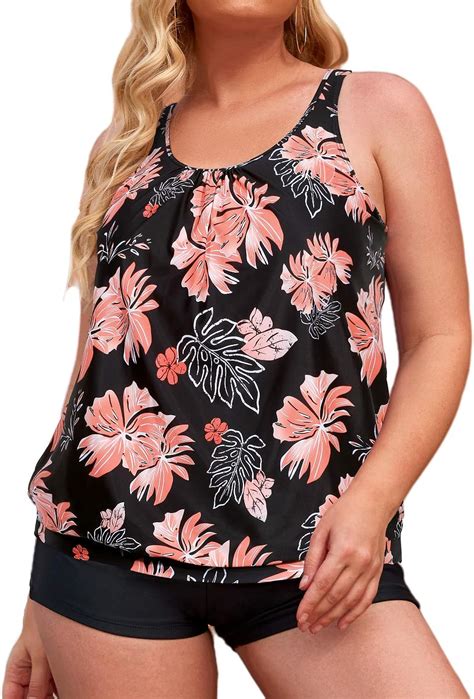 Yonique Plus Size Tankini Swimsuits For Women Blouson Tankini Tops With