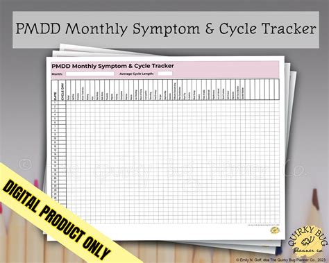 Pmdd Monthly Symptom And Cycle Tracker Printable Digital Download Etsy