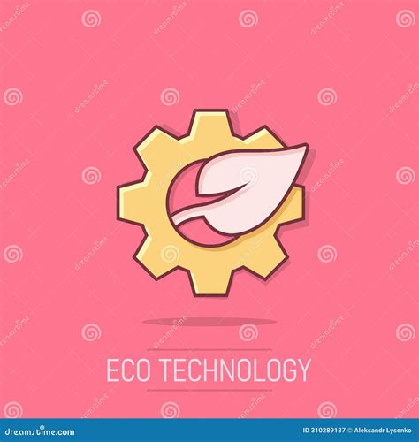 Leaf And Gear Icon In Comic Style Cog With Plant Cartoon Vector