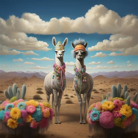 Premium Photo There Are Two Llamas Standing In The Desert With