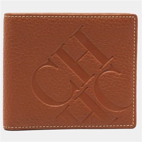 Ch Carolina Herrera Brown Monogram Embossed Leather Bifold Wallet Ch