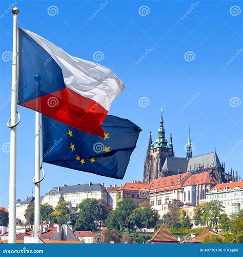 Flag, Prague Castle and Lesser Town, Prague, Czech Republic Stock Photo ...