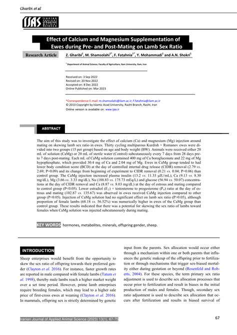 Pdf Effect Of Calcium And Magnesium Supplementation Of Ewes During