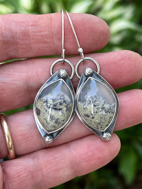 Beautiful Green Moss Agate Earrings Looks Like A Mossy Landscape Inside These Stones So Unique