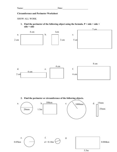 Circumference and Perimeter Worksheet #1 - Worksheets Library