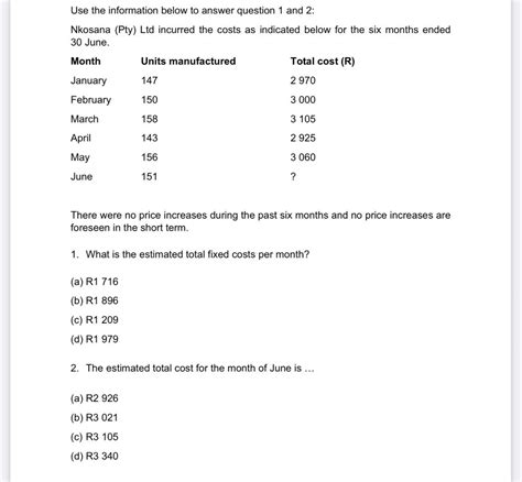 Solved Use The Information Below To Answer Question And Chegg