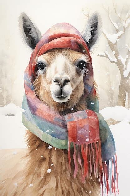 Premium AI Image A Llama Wearing A Scarf With A Colorful Scarf