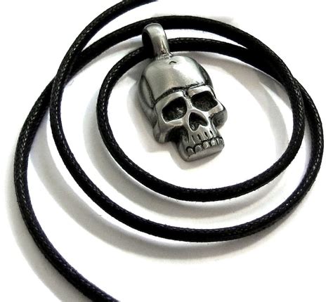 Skull Necklace Mens Skull Pendant With Black Brown By Stormyroad