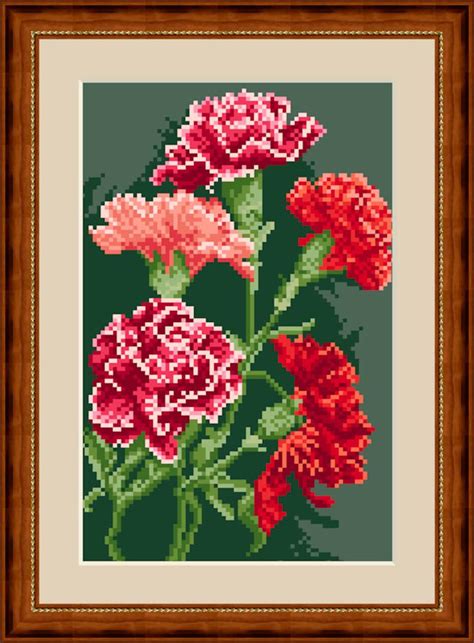 Carnations Digital Pattern For Cross Stitch PDF Etsy