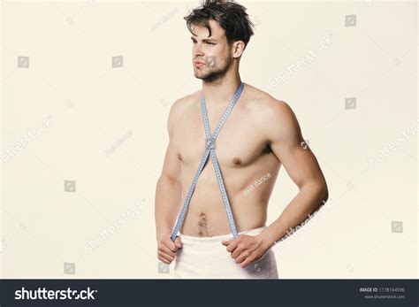 Athlete Messy Hair Measures Naked Chest Stock Photo Shutterstock