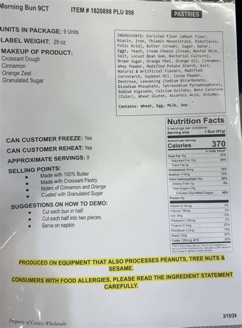 Morning Bun Costco Calories (Official) : r/Costco