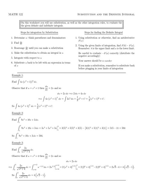 Substitution Definite Integrals Pdf Integral Functions And Mappings