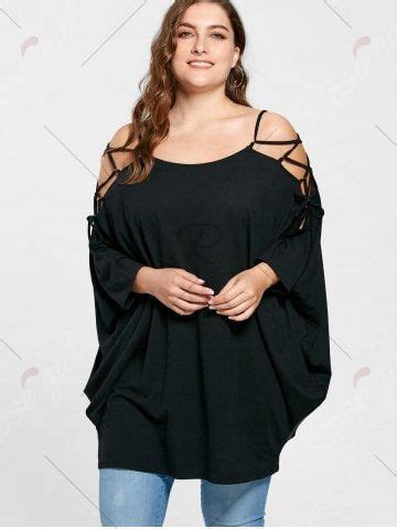 Plus Size Open Shoulder Lattice Cut Baggy Top Plus Size Outfits Plus