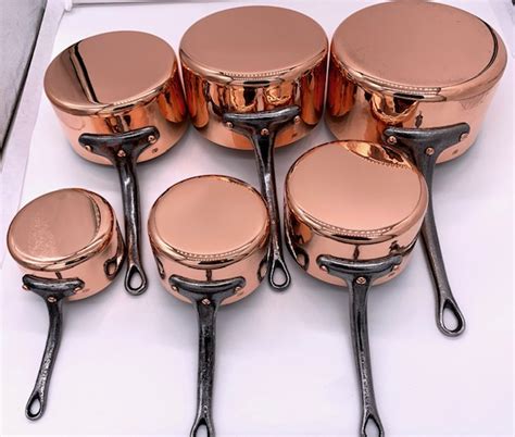 Set Of 6 Hammered French Mauviel Copper Tin Lined Sauce Pans Rocky