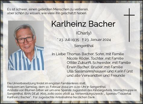 Traueranzeigen Von Karlheinz Bacher Mittelbayerische Trauer