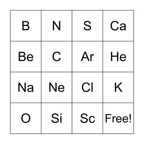 Bingo Tabela periódica Bingo Card