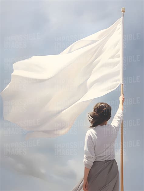 A Lady Waving A White Flag Impossible Images Unique Stock Images