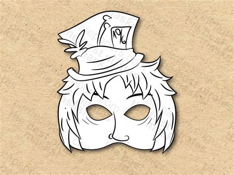 Mad Hatter Mask Printable Coloring Alice In Wonderland Etsy