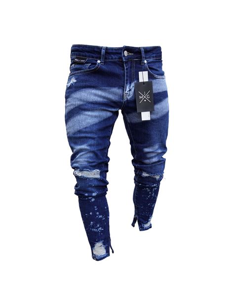 Spodnie Jeansowe M Skie Z Przetarciami Slim Fit Rozmiar Xxl Kolor Niebieski