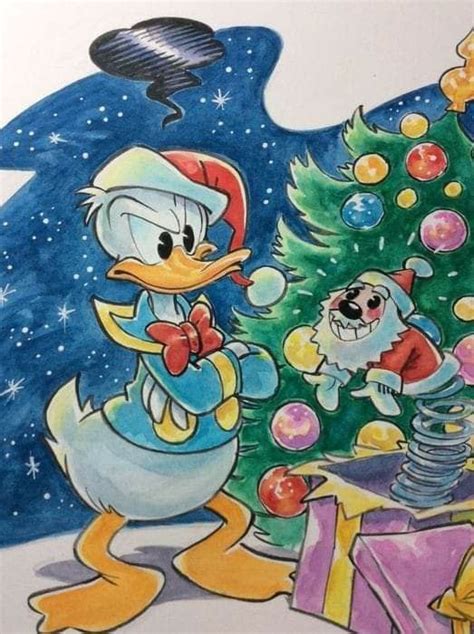 A Drawing Of Donald Duck And His Christmas Tree