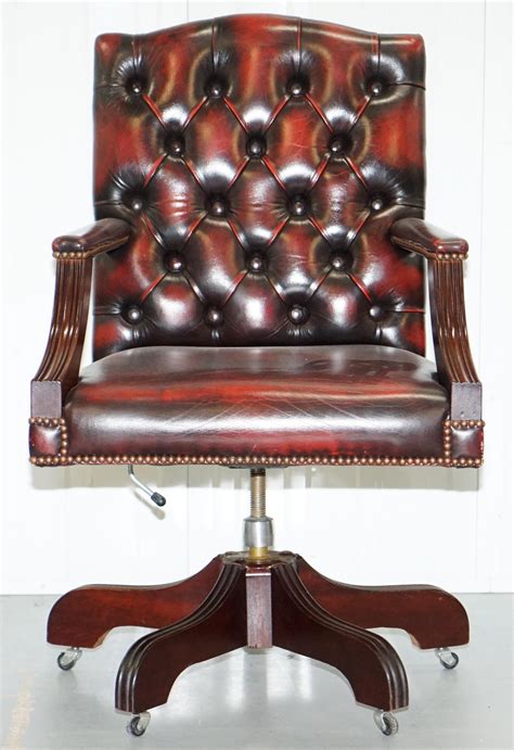 Vintage Bevan Funnell Directors Oxblood Leather Chesterfield Captains