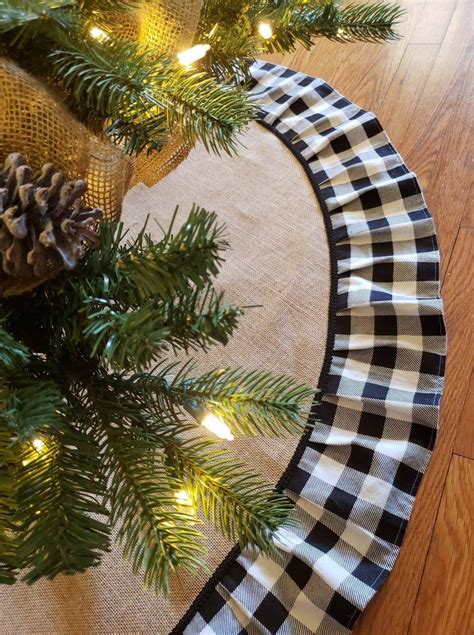 Buffalo Plaid Christmas Tree Skirt Black And White Buffalo Check Xmas Home Decor