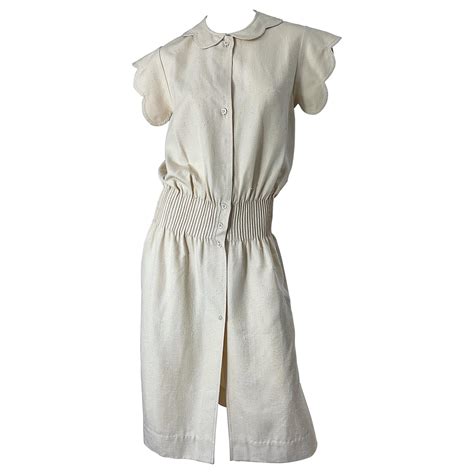 1960s Galanos Ivory Off White Linen Avant Garde Vintage 60s Mod Cream Dress For Sale At