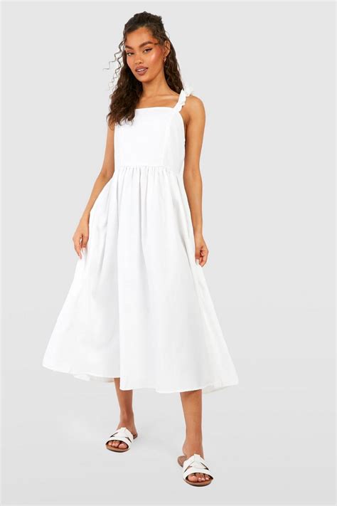 Womens Ruffle Poplin Midi Smock Dress Boohoo Uk