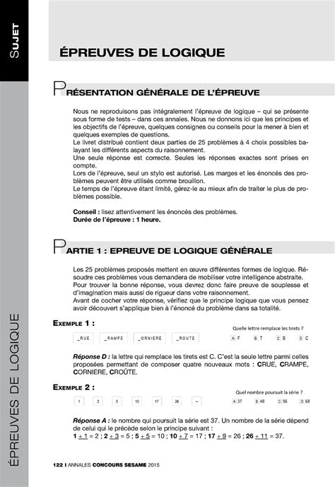 Concours Sesame Logique Epreuve S Ujet Preuves De Logique L