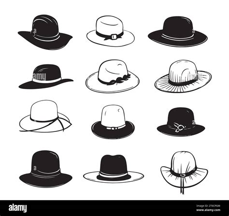 Set Of Hats Sketch Drawn In Doodle Style Woman Hat Symbols Signs