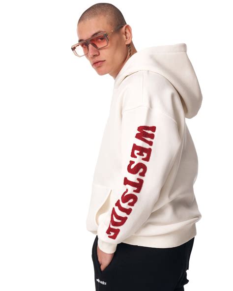 Mens Oversized Embroidery Pattern White Hoodie Martin Valen