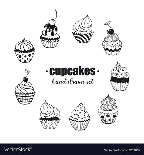 Hand Drawn Cupcakes Royalty Free Vector Image VectorStock