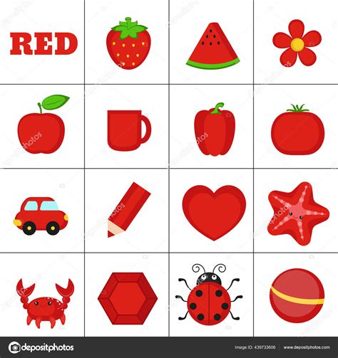 Learn Color Red Objects Education Set Illustration Primary Colors Stock ...