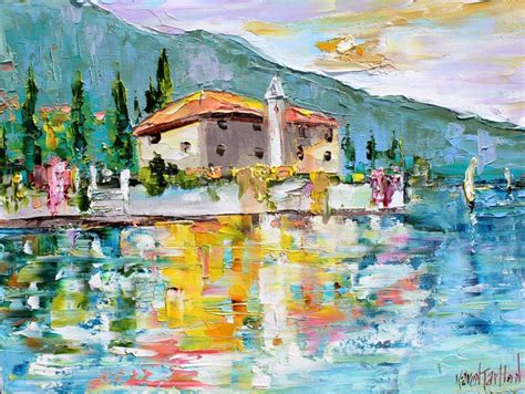 Lake Como Italy Sunrise painting original oil on canvas palette knife ...