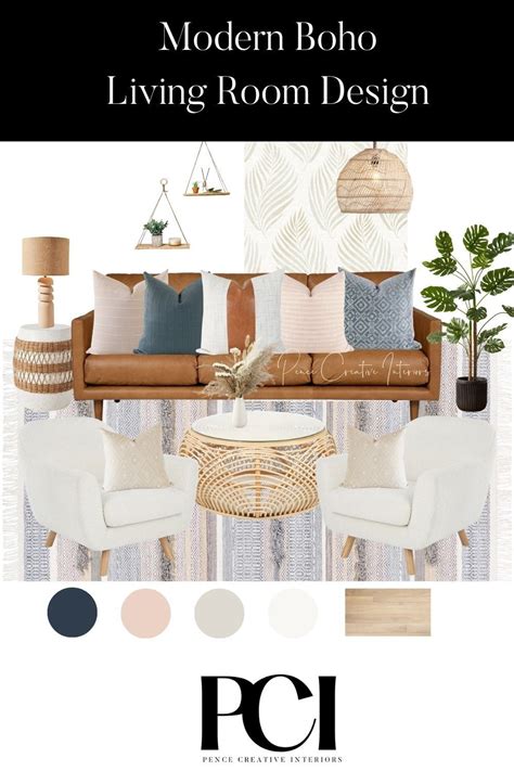 Modern Rustic Boho Living Room Interior Design Mood Board By