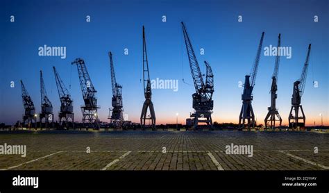 Old Harbor Cranes In The City Of Antwerp Stock Photo Alamy