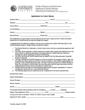 Fillable Online Csueastbay Application For Intern Status Fax