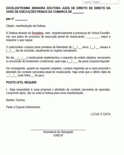 Modelo de Petição Livramento Condicional Requisição a Casa Prisional de