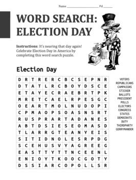 Election Day Word Search Democracy In Action By Founding Fathers USA