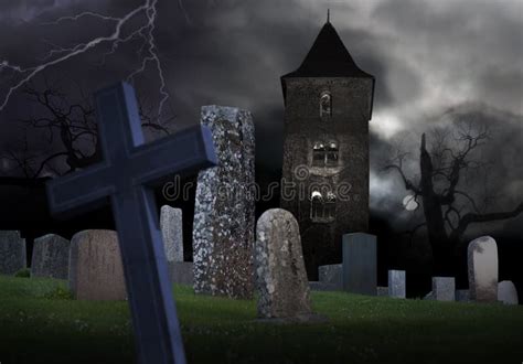 Night Scene In A Spooky Graveyard Stock Illustration Illustration Of