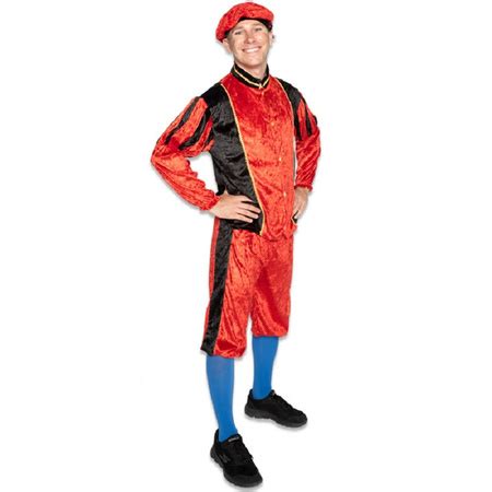 Roetveeg Pieten Outfit Kostuum Zwart Met Rood Voor Dames Heren Fun En