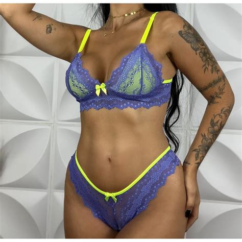 Kit 2 Conjuntos Duda Lingerie Sem Bojo Bicolor Neon Sexy Luxo Calcinha Sutiã Shopee Brasil