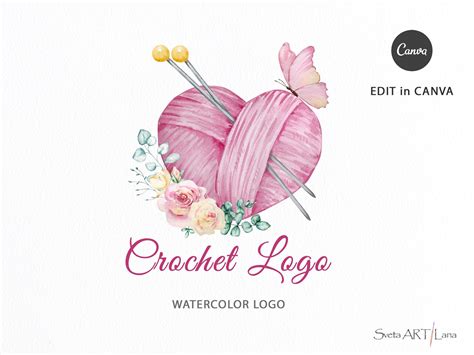 Watercolor Knitting Logo Yarn Heart Premade Logo Etsy Shop Logo