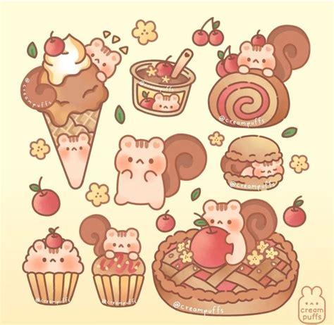 An Image Of Some Food And Desserts In The Shape Of Cartoon Character S