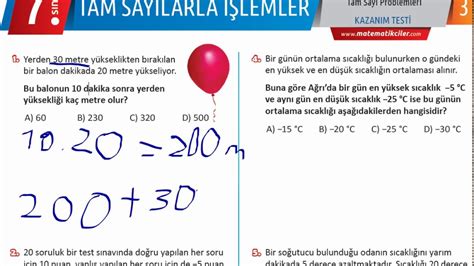 7 Sınıf Matematik Tam Sayı Problemleri Soru Çözümü Güncel 2019 2020