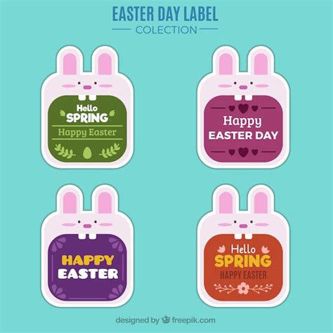 Free Vector Cute Easter Bunny Stickers Set