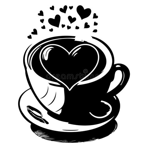 A Cup Of Coffee With Hearts Valentine Illustration Sketch Hand Draw